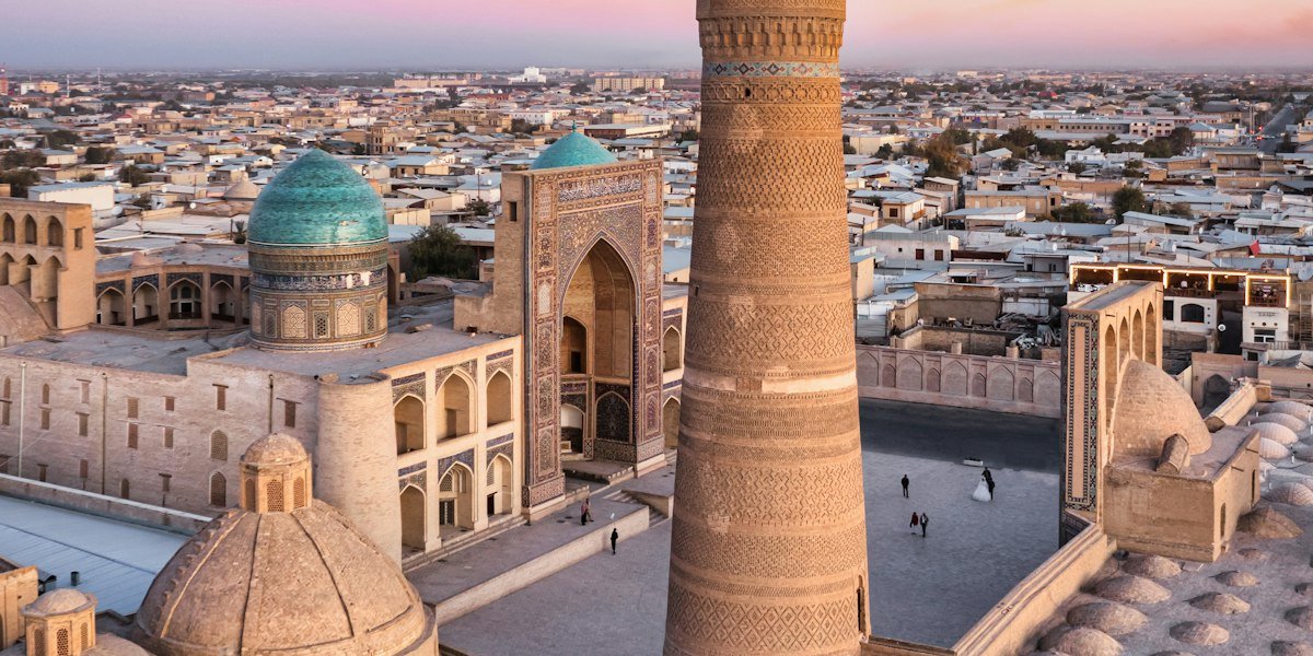 Historic domes and a minaret in Bukhara